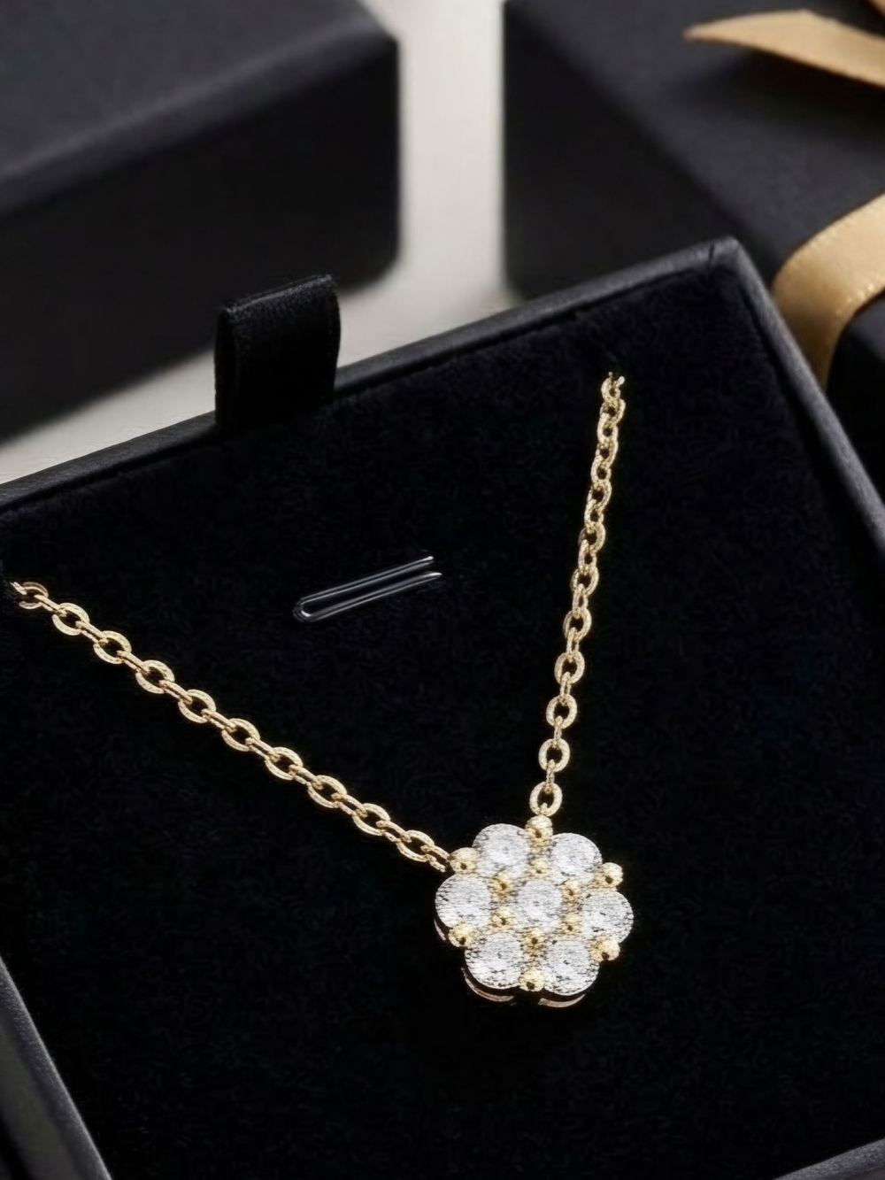 Moissanite Floral Cluster Pendant Necklace - Gold